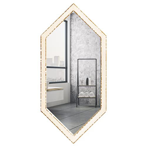 Alimorden Decorative Diamond Wall-Mounted Full Length Mirror With Wooden Frame For Farmhouse Bathroom, Living Room, Bedroom,Entryways White (12"X25.6") #TOP28