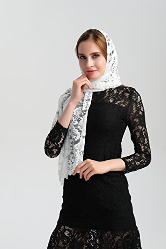 Leimandy Rectangular Veil for Women White Mantilla Veil Catholic Church Veils Orthodox Veil V25 (Ivory) - Thumbnail 5