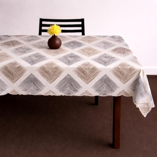 Image of Homerz Premium Waterproof PVC Sparkle Table Cover Collection | Table Cover with Scallop Edges | Dust, Spill & Scratch Resistant (Rustic Leaf Harmony, 54x78 inch-6 Seater Dining Table)