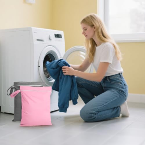 Miniatura 6 de Aoosa 2pcs Bolsa Impermeable Piscina, 30x40cm,Reutilizable Bolsa De Ropa Sucia,Laundry Bag Con Asa Y Cremallera,Bolsas Húmeda Seca Para Hogar, Piscina, Playa, Natación, Viaje Gris Rosa