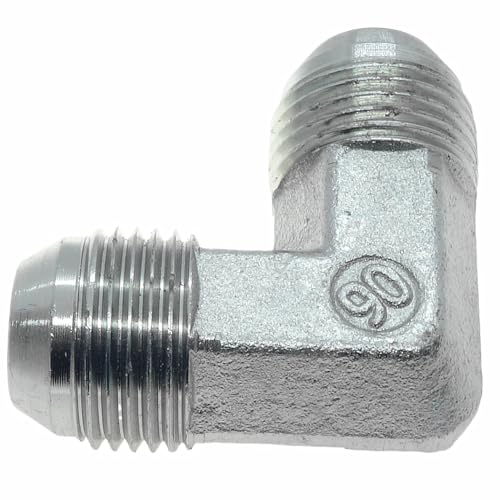 Image of 1 Piece Hydraulic 1 /2 inch JIC (3 /4 inch-16) 37 Flare Male x 1 /2 inch JIC (3 /4 inch-16) 37 Flare Male Elbow Adapter Steel Plated