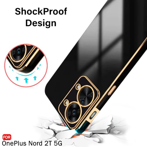 Image of TheGiftKart Luxurious Golden-Plated Back Cover Case for OnePlus Nord 2T 5G | Raised Lips for Camera & Screen Protection | Shockproof Design | Stylish Back Cover Case for OnePlus Nord 2T (TPU, Black)