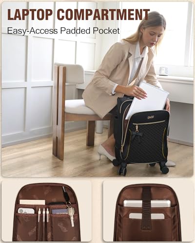 Carry On Luggage 22x14x9 Airline Approved, 20 Inch Softside Suitcase with 4 Pcs, Lightweight Luggage for Women with TSA Lock and 4 Spinner Wheels, Soft Side Carry-on Suitcases for Travel, Black 6