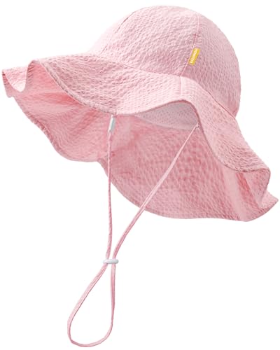Image of HONGTEYA Baby Sun Hat Toddler Girl Beach Hat Sun Protection Adjustable Outdoor Summer Wide Brim Bucket Hat for Infant Kids