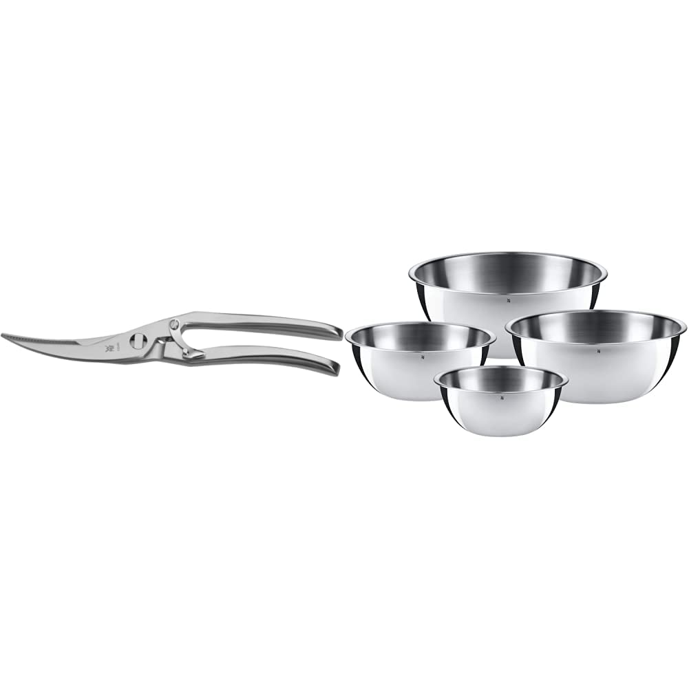WMF Geflügelschere mit Knochenbrecher 25 cm, Edelstahl, spülmaschinengeeignet & Gourmet Schüsselset 4-teilig, Edelstahl Schüsseln 0,75l - 2,75l, Rührschüssel, Salatschüssel, Servierschüssel, stapelbar