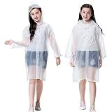 Rain Ponchos for Kids, Reusable Raincoats for Boys Girls, 2 Packs Clear Emergency Rain Jacket with H