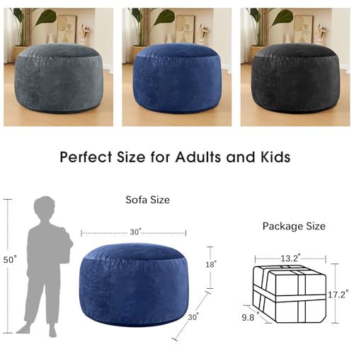 Image of Bean Bag Chairs for Adults - Memory Foam Furniture BeanBag Chair - Kids /Teens Sofa with Soft Micro Fiber Cover - Round Fluffy Couch for Living Room Bedroom College Dorm, Navy