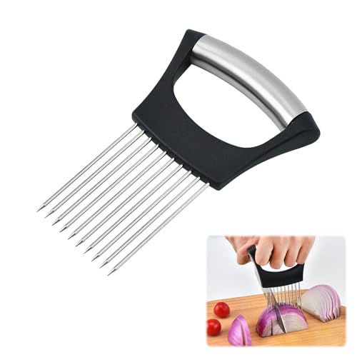 Onion Holder for Slicing, Stainless Steel Onion Holder, All-in-One Onion Cutter Onion Slicer, Dishwasher Tomato Slicer, Kitchen Tools & Gadgets for Onions Tomatoes Vegetable Avocados Eggs Meat
