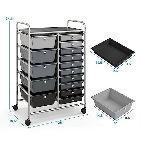 image for Giantex 15 Drawers Rolling Cart, Classroom Organizers, Storage Cart wi