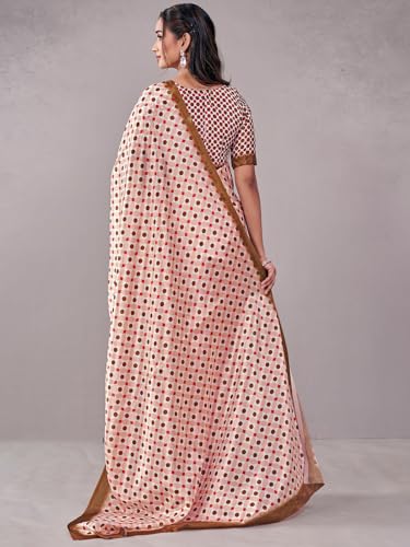 Image of Satrani Women's Chinnon Printed Saree with Unstitched Blouse Piece