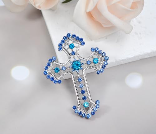 Image of Gyn&Joy Sparkle Crystal Rhinestones Holy Cross Brooch Pin Jewelry For Women Men