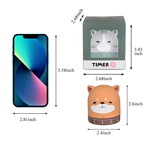 Soaring 2 Pack Mechanical Kitchen Timer With Cute Cartoon ，60 Minute Animal Timer For Kids Wind Up Dial 360°Rotating Countdown Loud Alarm Timer For Cooking/Reading/Do Sports(Cat And Dog) #TOP1