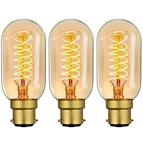 Sunnylinn 40W B22 Vintage Edison Light Bulbs Bayonet Dimmable, B22 BC Filament Vintage Bayonet Light Bulb Warm White, T45 Antique Retro Light Bulb 230V (3-Pack).