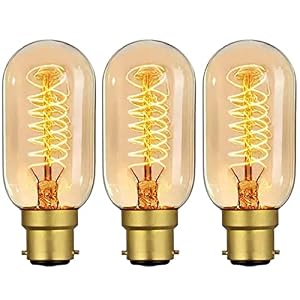 40W B22 Vintage Edison Light Bulbs Bayonet Dimmable, B22 BC Filament Vintage Bayonet Light Bulb Warm White, T45 Antique Retro Light Bulb 230V (3-Pack).