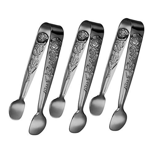 HOLIDYOYO 3pcs Sugar Cube Tongs Set Stainless Steel Serving Tongs Rose Design for Candy Buffet Ice Cubes Daily Serving