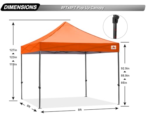 Image of ABCCANOPY Pop Up Canopy - 8x8 Outdoor Patio Portable Canopy Tent with 4 Weight Bags (Orange)