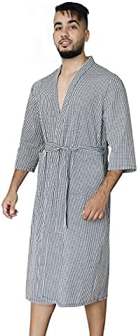 MHJHBBE Mens Bathrobe, Lightweight Cotton Short Sleeve Silky Bath Robe for Men