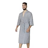 MHJHBBE Mens Bathrobe, Lightweight Cotton Short Sleeve Silky Bath Robe for Men
