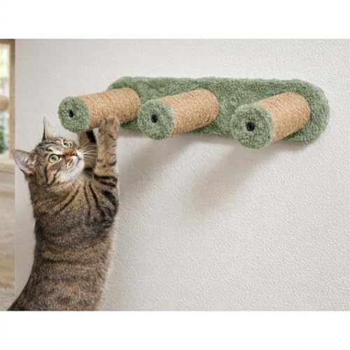 Image of Wall-Mounted Cat Scratching Post, Sisal Rope with Plush Mice Toys, Grey and Natural, Interactive Play (24X6 INCH) (FURR-157) (Green)