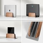 Vertical Laptop Stand for Desk, Black Walnut Wood and Aluminium Laptop Holder for All MacBook, Surface, Samsung, HP, Dell, ‌Chromebook