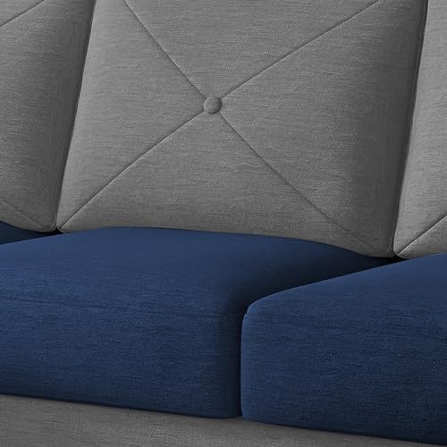 Image of Baloney LHS 6 Seater L Shape Sofa Set with Center Table for Living Room (Blue Grey Fabric) Premium Fabric Sofa