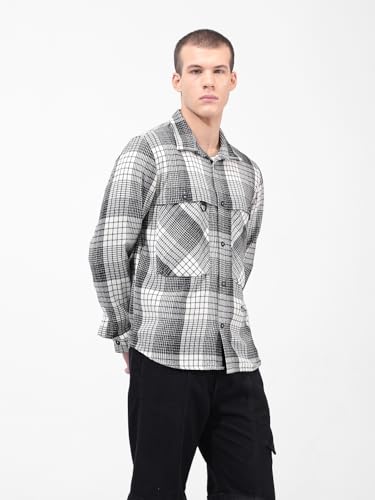 Image of THE INDIAN GARAGE CO Men Regular Fit Checkered Full Sleeves Cutaway Collar Casual Overshirt