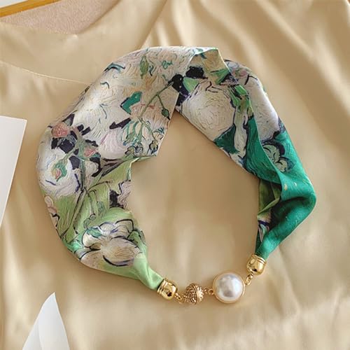 Silk Felling Magnetic Buckle with Rhinestone Small Neckerchief Clavicle Collar Headpiece Pendant Scarf for Women3