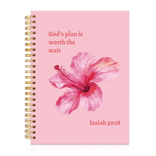 Mhfpl God's Plan is Worth The Wait Spiral Journal Notebook for Women, Funny Pink Hibiscus Flower Notebooks, Christian Religious Gifts for Mom Aunt Daughter BFF, Birthday Thank You Gifts for Her