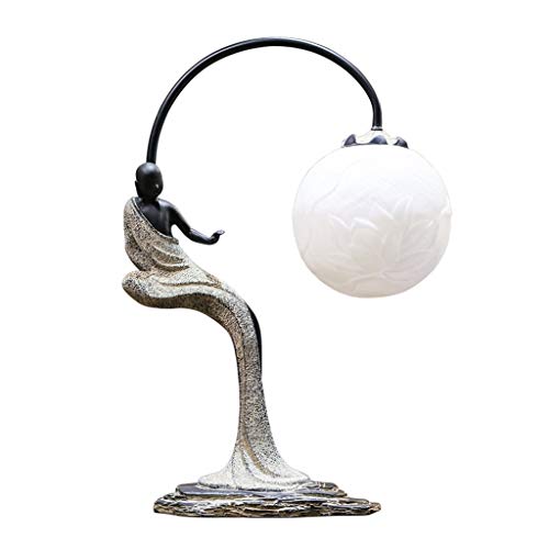 PLLP Lampe de bureau de lecture, lampe de table de dortoir étudiant-chinois simple lampe de table de Bouddha zen chambre créative chevet rétro étude salon lumières décoratives E27, maison lampe de ta