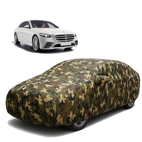 Image of Sulfar 100% Waterproof Car Body Cover Compatible with Mirror for Mercedes Benz S 350 with Long Lasting Durable Material (Triple Stitched, Full Bottom Elastic, Camouflage Army)