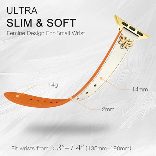 Image of JR.DM Slim Leather Bands Compatible with Apple Watch Band 38mm 40mm 41mm 42mm 44mm 45mm 46mm 49mm, Genuine Leather Band with Charms, Feminine Design for Iwatch Ultra SE Series 11 10 9 8 7 6 5 4 3 2 1