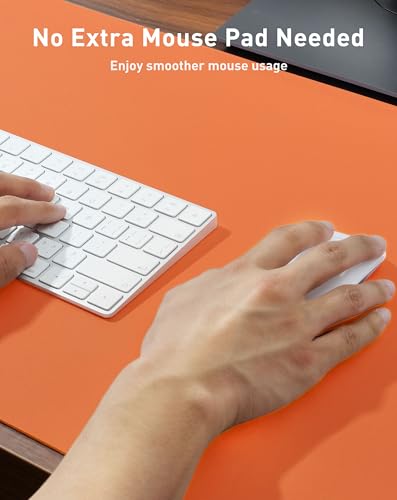 Image of Aothia Faux Leather Desk Mat - Large Mouse Pad, Non-Slip PU Leather Blotter, Waterproof Writing Surface for Office and Home (Hermes Orange, 40 inch x 24 inch)