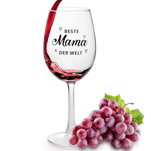 Weihnachtsgeschenke für Mama Frauen 350ml Glas Weinglas mit Gravur Geschenke für Mama Oma Nikolaus Geschenke zum Weihnachten Muttertag Geburtstag