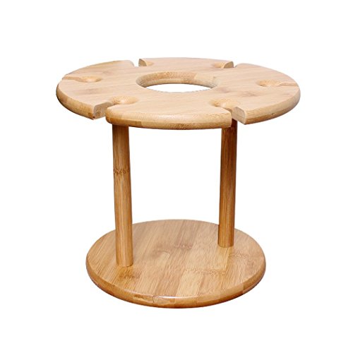 Image of Bamboo Tabletop Wine Glass Drying Racks Camping for 6 Glass and Wine Bottle (Standard, Natural Wood)