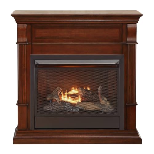 Image of Duluth Forge Ventless Liquid Propane Gas Fireplace with Mantel - 26,000 BTU, Remote Control, Auburn Cherry Finish - Model# DFS-300LR-3AC