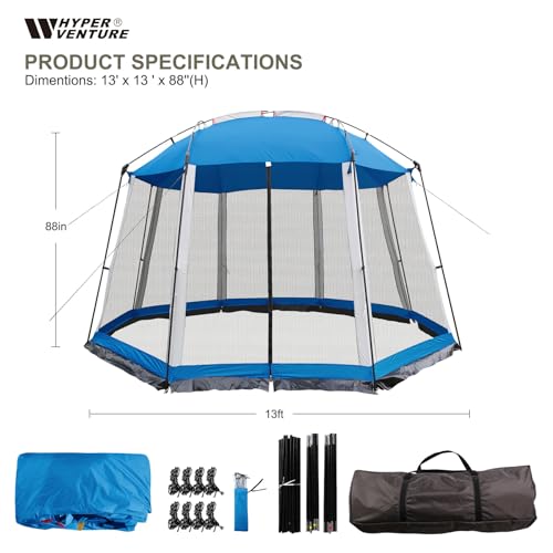 Screen-House-13x13-Feet-Octagonal-Mesh-Canopy-Camping-Gazebo-Shelter-Tent-for-8-10-People-Outdoor-Party-Activities-Blue