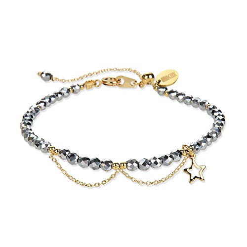 Morchic Silver Hematite 3Mm Gemstone Faceted Beads Womens Strand Bracelet, Easy Adjustable 7-9 Inch Birthday Gift #TOP16