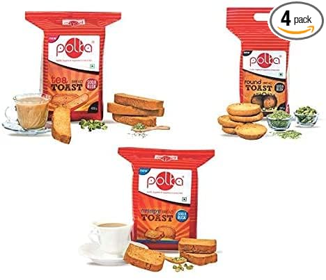 POLKA Pack Of 6 SUJI Rusk, 2 Pc Crispy Toast, 2 Tea Toast,2 Round Rusk,2100 Gm,Family Combo Pack, Rusk toast,Cookies Biscuit