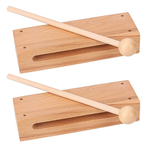 Image of 2 Set Solid Wood Rhythm Block with Mallet, Wood Block Musical Instrument, Percussion Rhythm Blocks, Hand Percussion Instruments for Adults, Concert Percussion, Live Musical, School, Community
