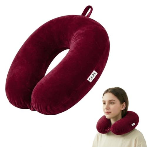 Image of CRAE Travel Neck Pillow for Men & Women | Soft Fibre Cushion for Flight, Car & Train | Soft Velvet Fabric with Attachable Snap Strap | Cervical Support for Neck Pain Relief.Pack of 1(Mouving Mauve)