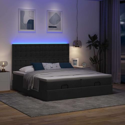 Fasba Ottoman-Bett mit Matratzen & LEDs Schwarz 160x200 cm Stoff, Polsterbett Doppelbett Stilvolles Funktionsbett mit hydraulischem Stauraum3314578 – Bild 4