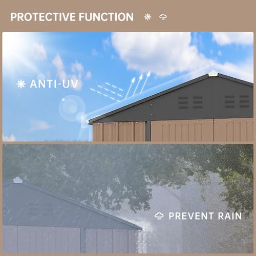 7.5 x 8.5 Ft Outdoor Storage Shed with Updated Frame Structure & Lockable Door, Waterproof Practical Garden Patio Lawn Poolside Metal Tool Shed Designed for Organization & Storage, Brown