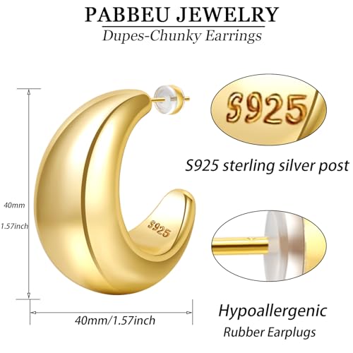 PABBEU WaterDrop Earring Dupes - Chunky Gold Hoop Earrings, Lightweight 14k Hypoallergenic Thick Open Big Hoops Jewelry for Women2