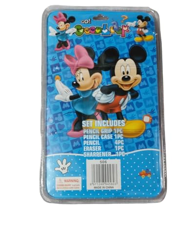 Image of Kidox Stationery Set for Kids- Birthday Gift for Girls, Boys - Metal Geometry Box for Girls & Boys Kids Pencil Box Set, Pencil Case Set, Pencil, Erasers, Sharpener for Children-Blue Micki-Mouse