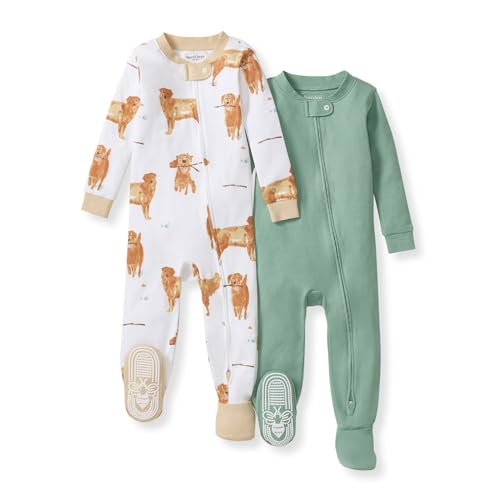 Image of Burt's Bees Baby baby-boys Sleeper Pjs, 100% Organic Cotton, One-piece Footie, Zip Up Jumpsuit, Snug Fit Pajamas