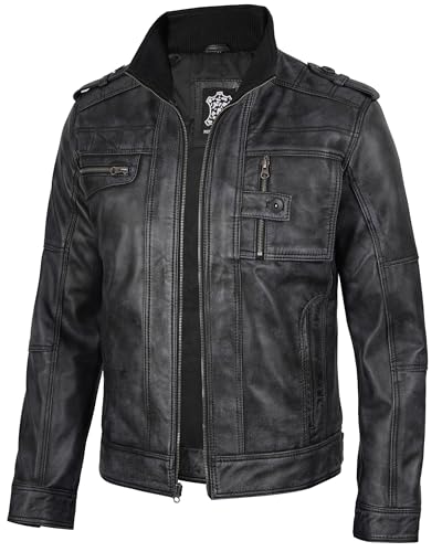 Image of fjackets Mens Leather Jacket - 100% Real Lambskin Cafe Racer Leather Jacket Men Moto Style Jackets