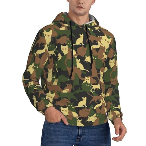 Hoodies for Men - Cool Cat Camouflage Green Long Sleeve Men's Hoodies & Sweatshirts Pullover Clothing Clothes