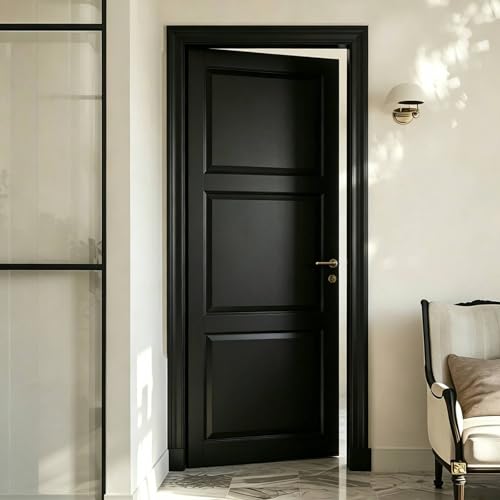 Interior Door Slab 30x80 Solid Core Doors for Bedroom French Doors 3 Panels Slab Black Plain Doors for Laundry Room Guest Room Baking Paint Process w/o Hardware or Frame
