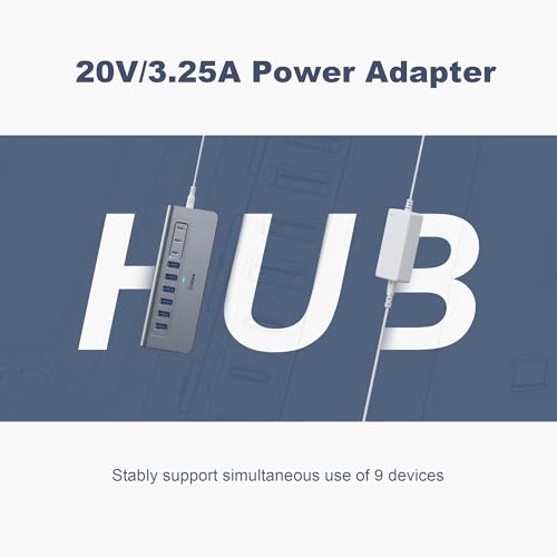 Image of Powered USB Hub 10Gbps, intpw 9-Port USB 3.2 /USB C Hub(3 USB 3.2 + 4 USB 3.0 + 2 PD 45W Charging Ports), 65W Power Adapter and 3.3FT Cable, Aluminum USB Hub for Laptop, iPhone 17 /16 /PC