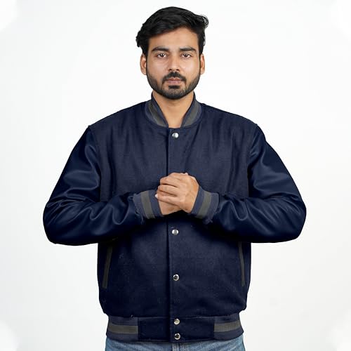Image of Men's Fashion Varsity Jacket Causal Slim Fit Wool Letterman Baseball Bomber Jackets